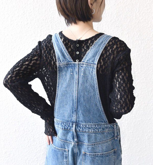 SHIPS for women「〈手洗い可能〉ラッセル レース ヘンリー ネック 2WAY プルオーバー」|Tシャツ・カットソー|ブラック