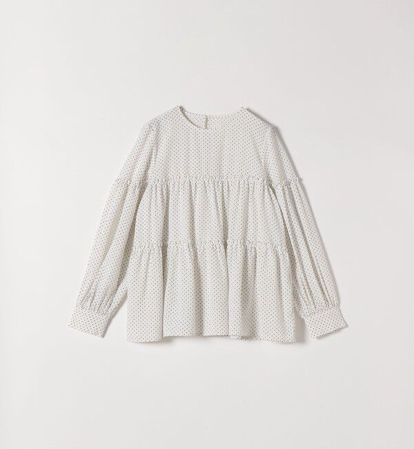 SHIPS any「SHIPS any:〈洗濯機可能〉ドット ノーカラー ティアード フレア ブラウス」|シャツ・ブラウス|