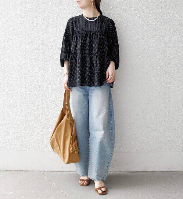 SHIPS any「SHIPS any:〈洗濯機可能〉ドット ノーカラー ティアード フレア ブラウス」|シャツ・ブラウス|