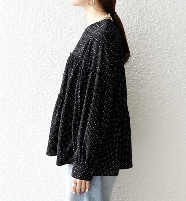 SHIPS any「SHIPS any:〈洗濯機可能〉ドット ノーカラー ティアード フレア ブラウス」|シャツ・ブラウス|
