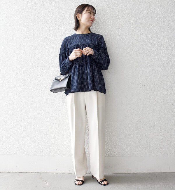 SHIPS any「SHIPS any:〈洗濯機可能〉ドット ノーカラー ティアード フレア ブラウス」|シャツ・ブラウス|