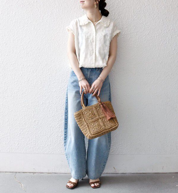 SHIPS any「SHIPS any:〈洗濯機可能〉カット ジャカード ドロスト フレンチ スリーブ シャツ ブラウス」|シャツ・ブラウス|