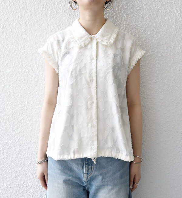 SHIPS any「SHIPS any:〈洗濯機可能〉カット ジャカード ドロスト フレンチ スリーブ シャツ ブラウス」|シャツ・ブラウス|