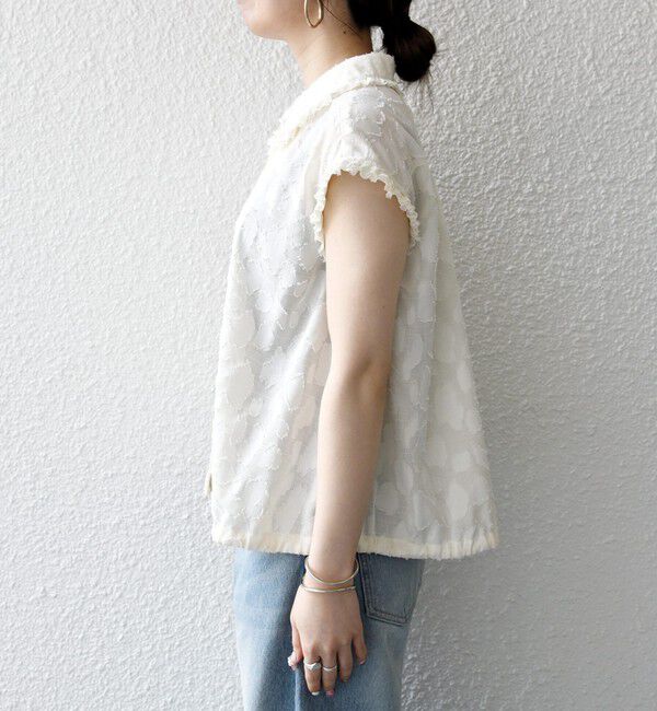 SHIPS any「SHIPS any:〈洗濯機可能〉カット ジャカード ドロスト フレンチ スリーブ シャツ ブラウス」|シャツ・ブラウス|