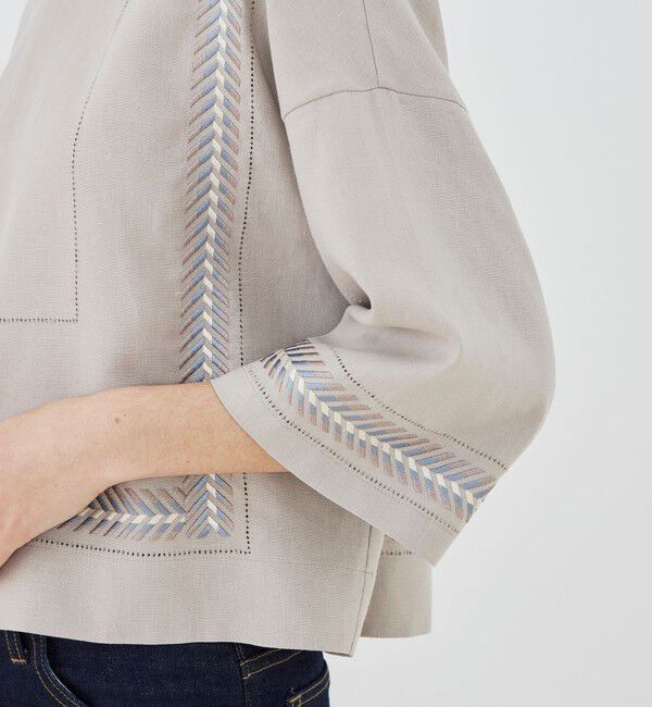 GALERIE VIE「リブコンビフレンチリネン クルーネックブラウス」|シャツ・ブラウス|