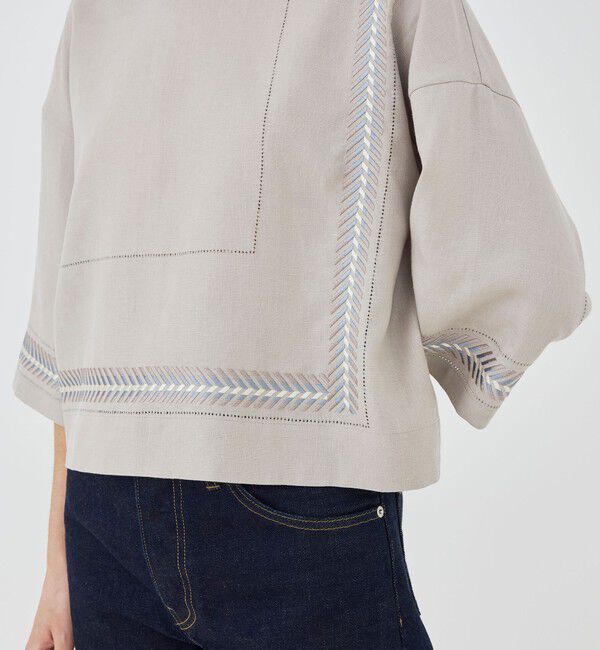 GALERIE VIE「リブコンビフレンチリネン クルーネックブラウス」|シャツ・ブラウス|