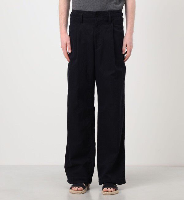TOMORROWLAND MENS「コットンリネンキュプラ 1プリーツワイドストレート バレルパンツ」|チノ|