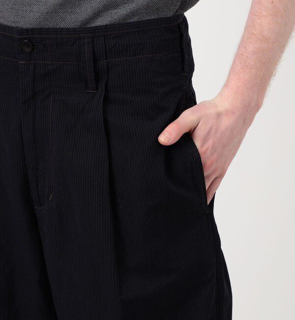 TOMORROWLAND MENS「コットンリネンキュプラ 1プリーツワイドストレート バレルパンツ」|チノ|