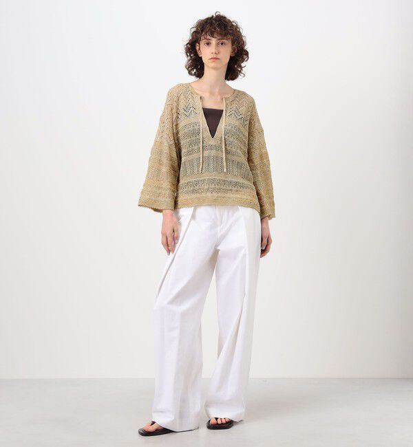 MACPHEE「レーシーラメ キーネックプルオーバー」|ニット・セーター|