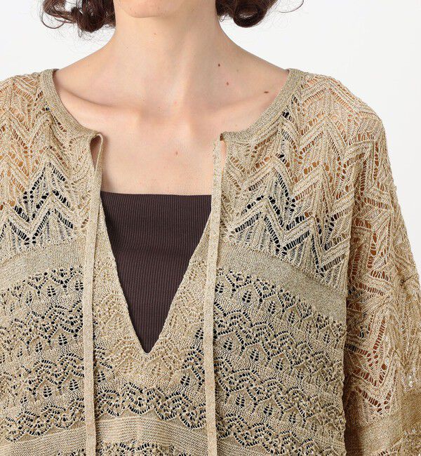 MACPHEE「レーシーラメ キーネックプルオーバー」|ニット・セーター|