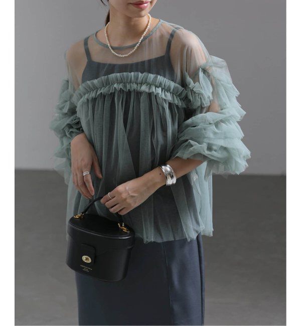  「《追加2》デコラティブチュールトップス」|シャツ・ブラウス|グリーン B