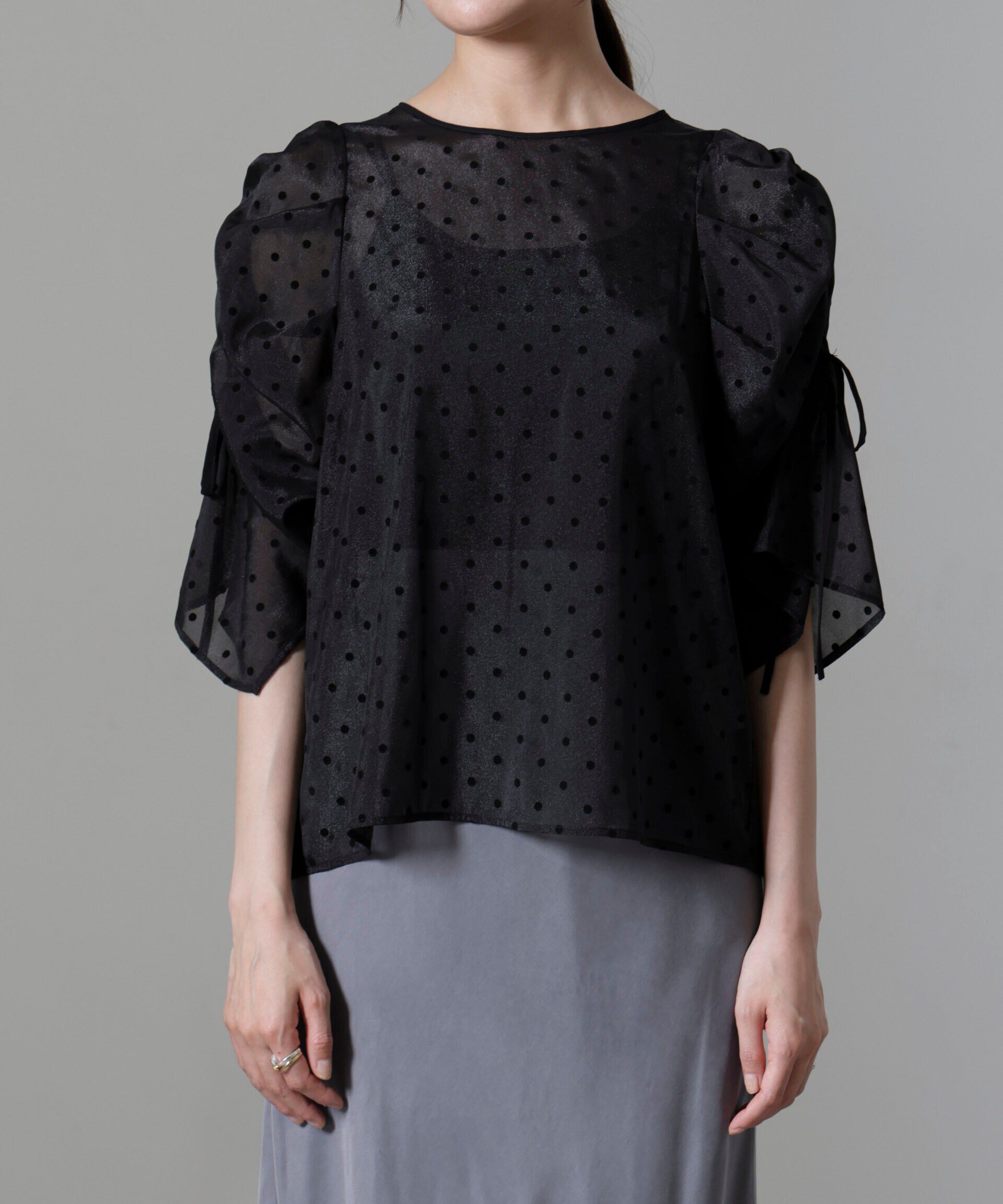 nano･universe「フロッキードットリボンスリーブブラウス」|シャツ・ブラウス|