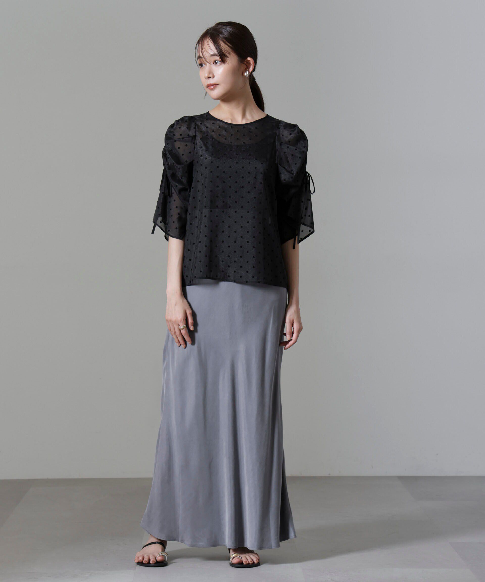 nano･universe「フロッキードットリボンスリーブブラウス」|シャツ・ブラウス|