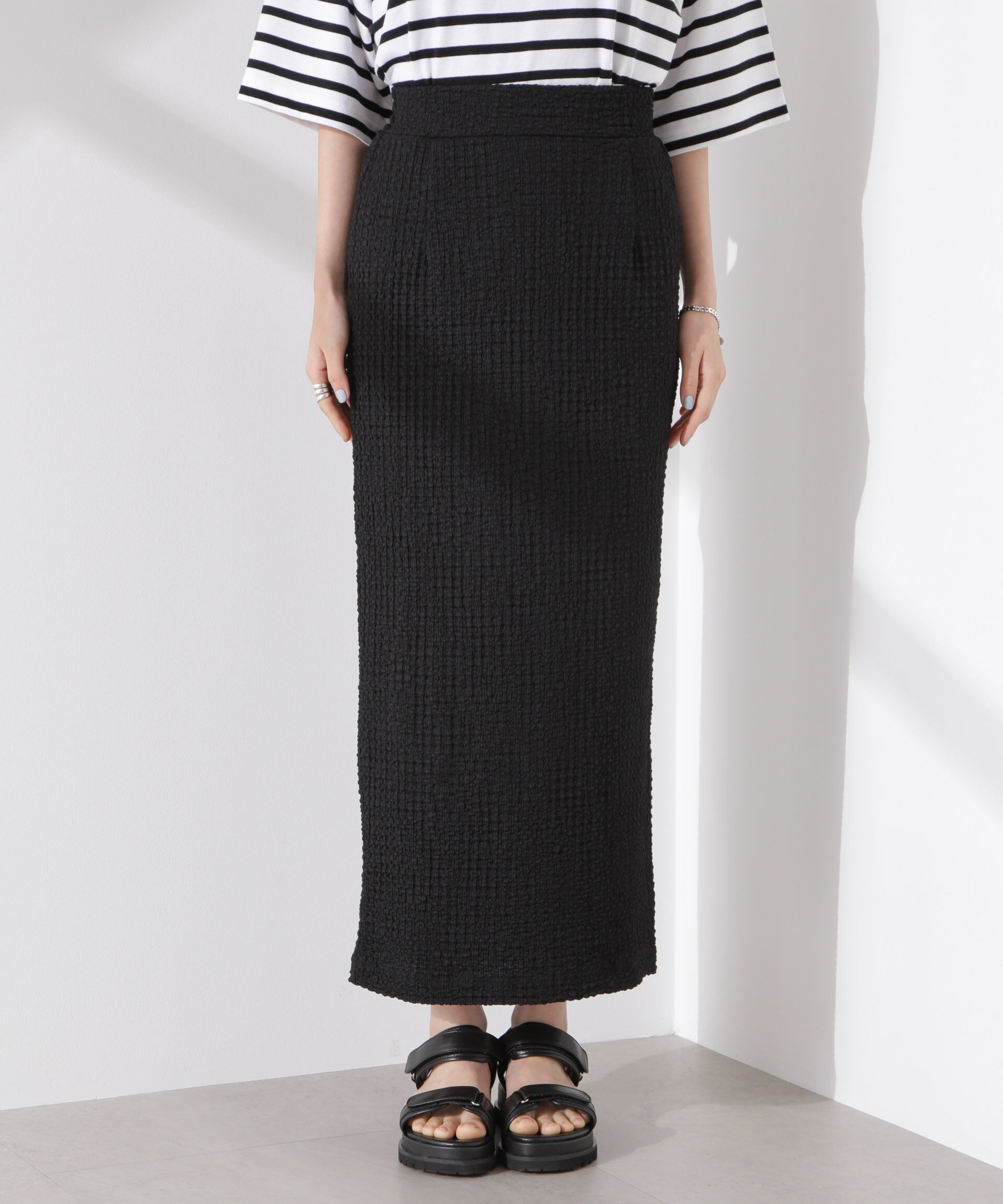 nano･universe「シャーリングジャガードカットナロースカート(セットアップ可)」|スカート|