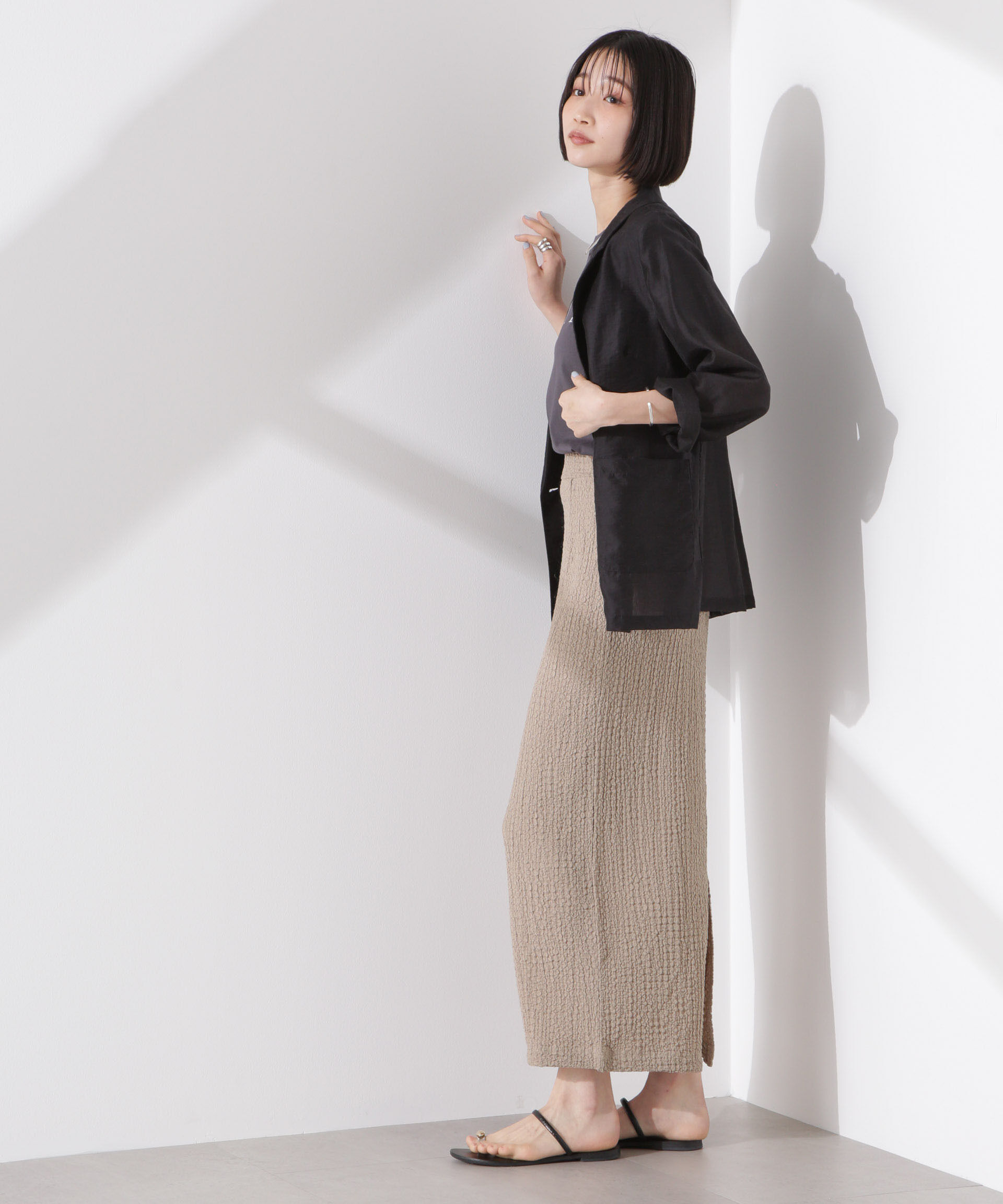 nano･universe「シャーリングジャガードカットナロースカート(セットアップ可)」|スカート|