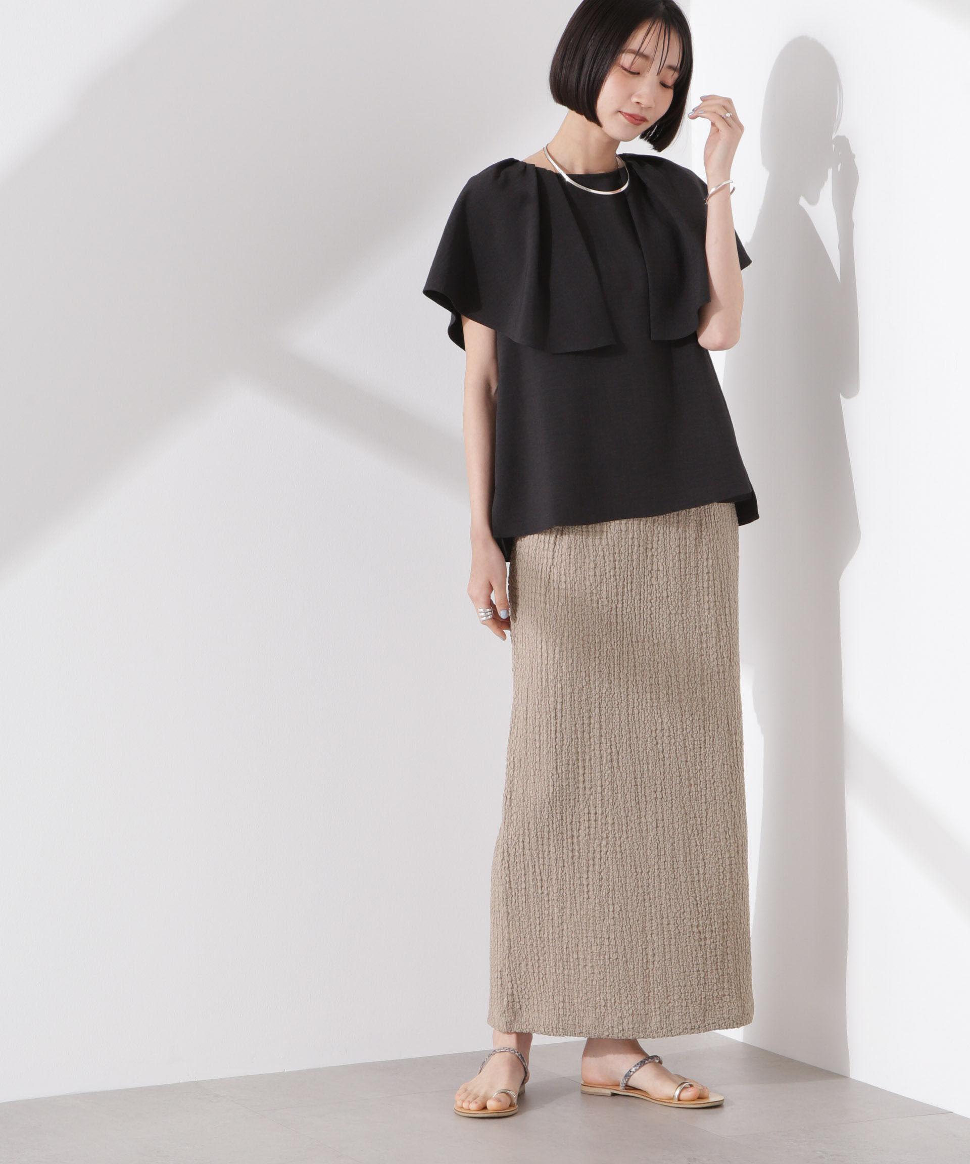 nano･universe「シャーリングジャガードカットナロースカート(セットアップ可)」|スカート|