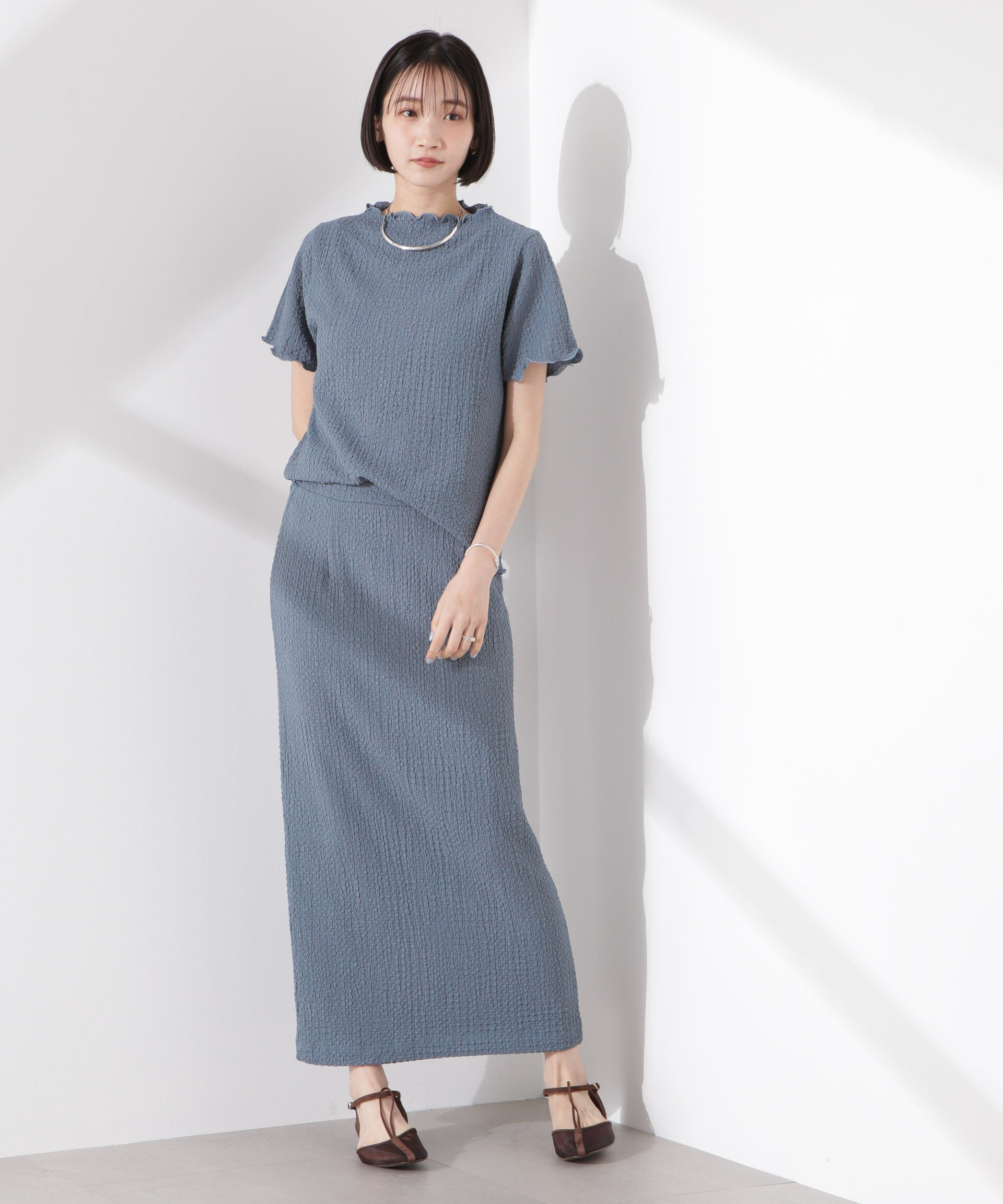 nano･universe「シャーリングジャガードカットナロースカート(セットアップ可)」|スカート|