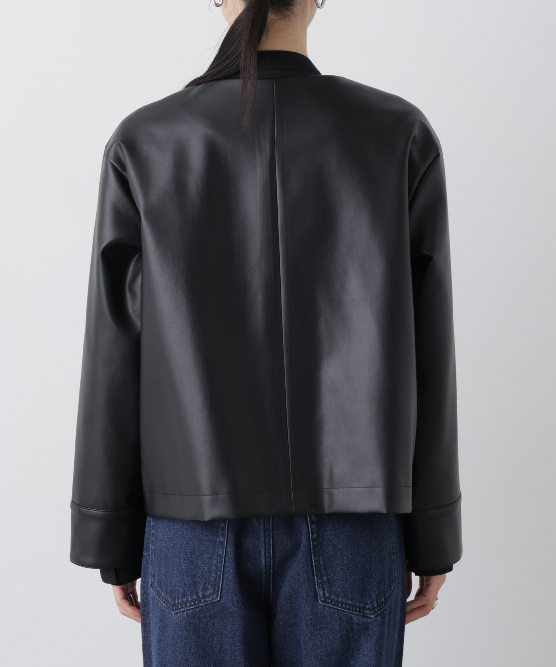 nano･universe「フェイクレザーパールドットノーカラージャケット」|テーラードジャケット|