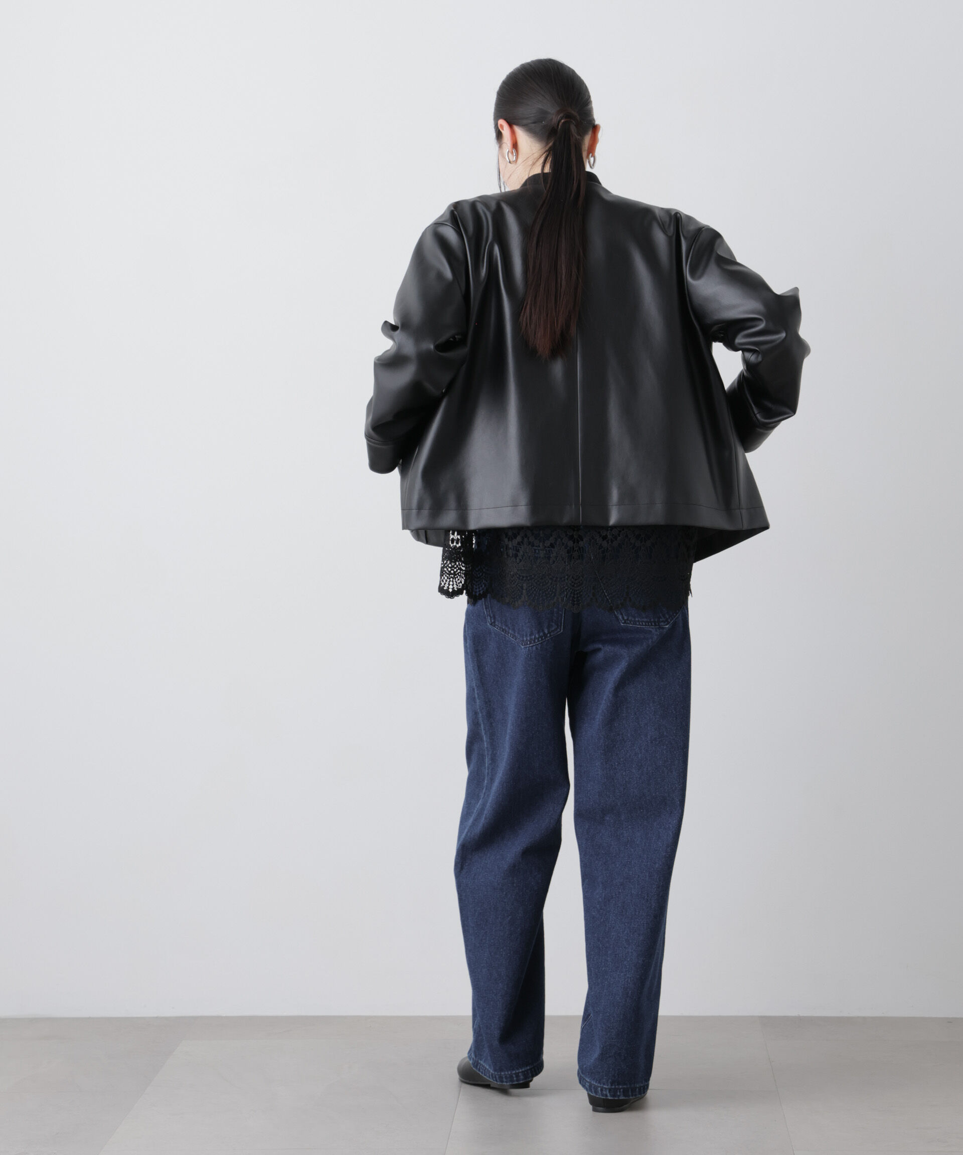 nano･universe「フェイクレザーパールドットノーカラージャケット」|テーラードジャケット|