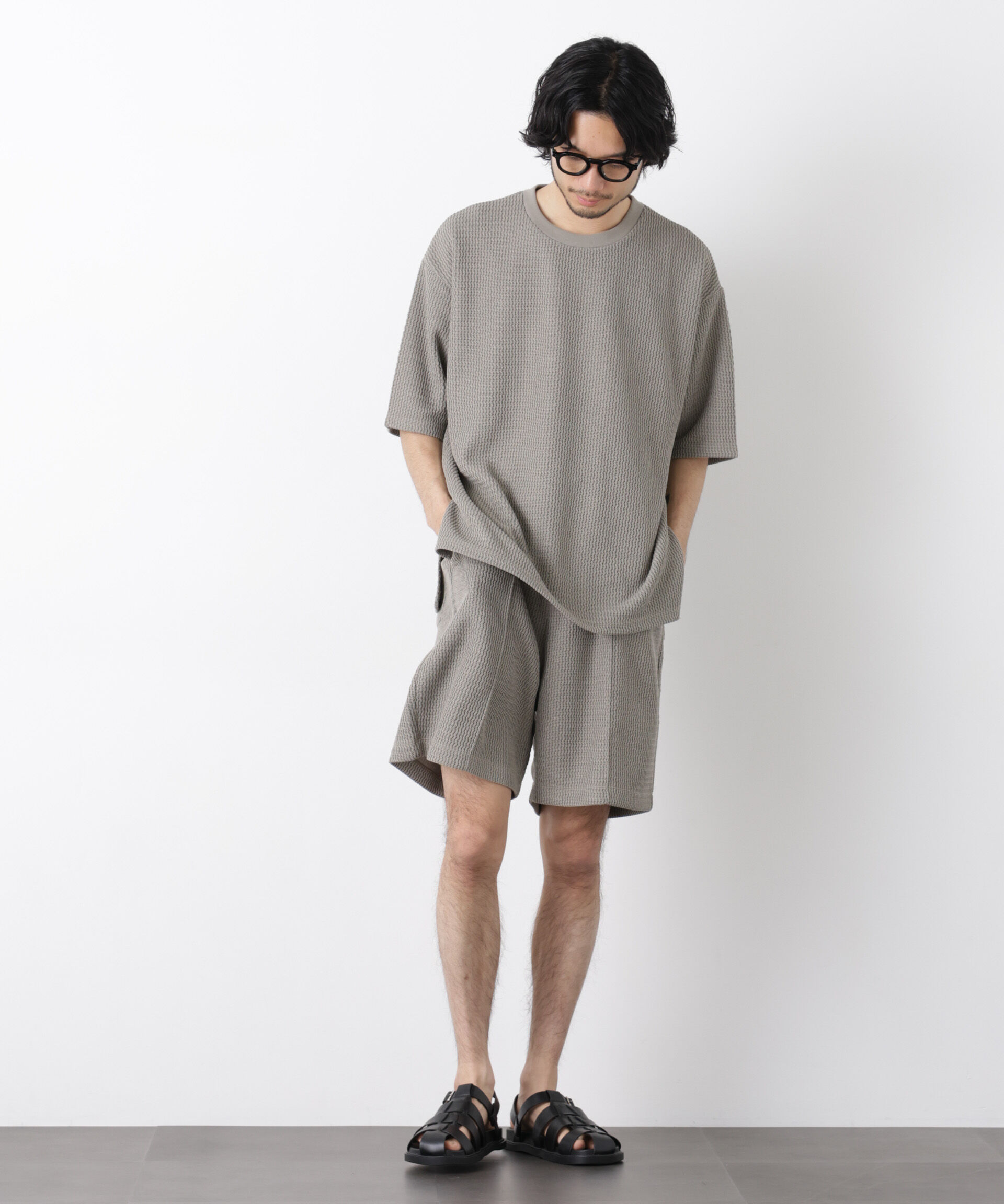 nano･universe「ジャガードニットソーTシャツ 半袖（セットアップ可）」|Tシャツ・カットソー|