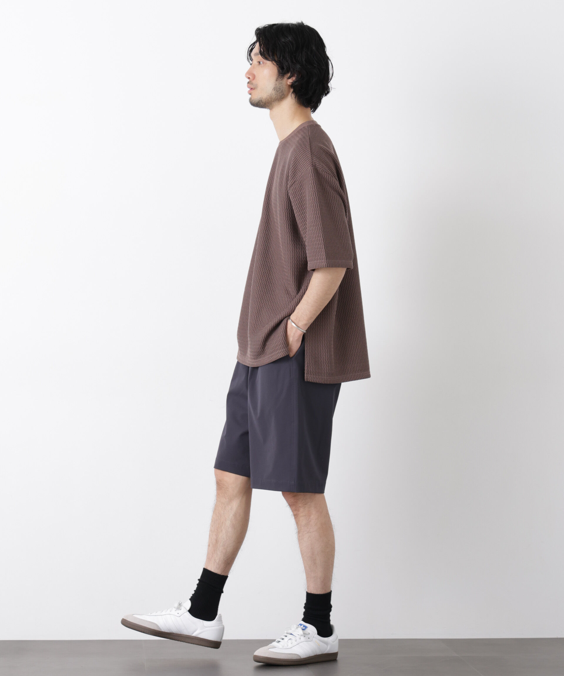 nano･universe「ジャガードニットソーTシャツ 半袖（セットアップ可）」|Tシャツ・カットソー|