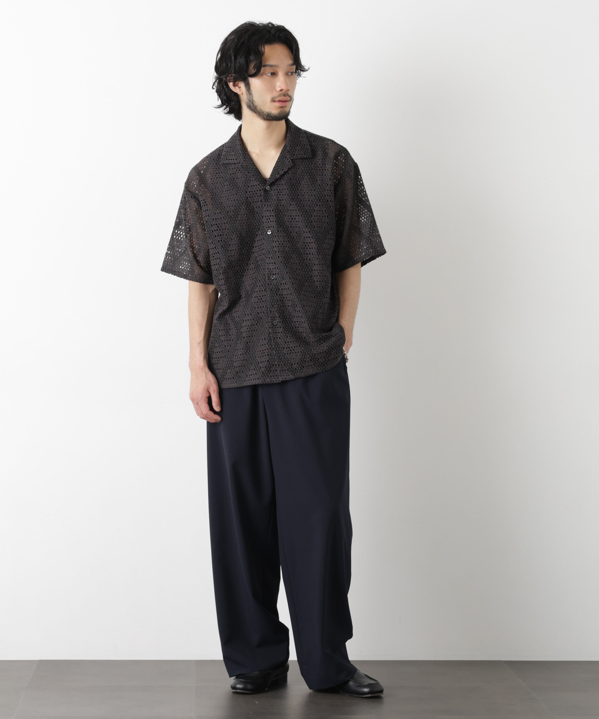 nano･universe「ダイヤレース オープンカラーシャツ」|シャツ・ブラウス|