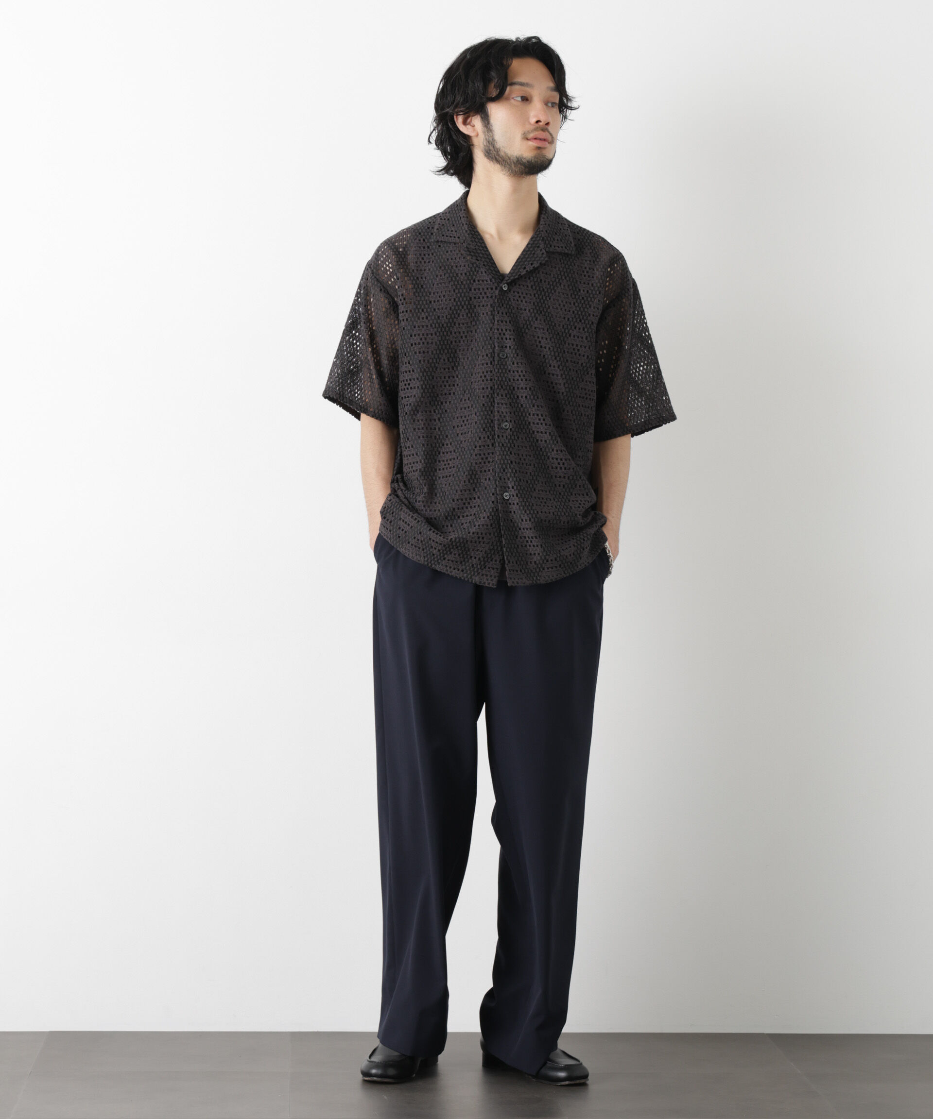 nano･universe「ダイヤレース オープンカラーシャツ」|シャツ・ブラウス|