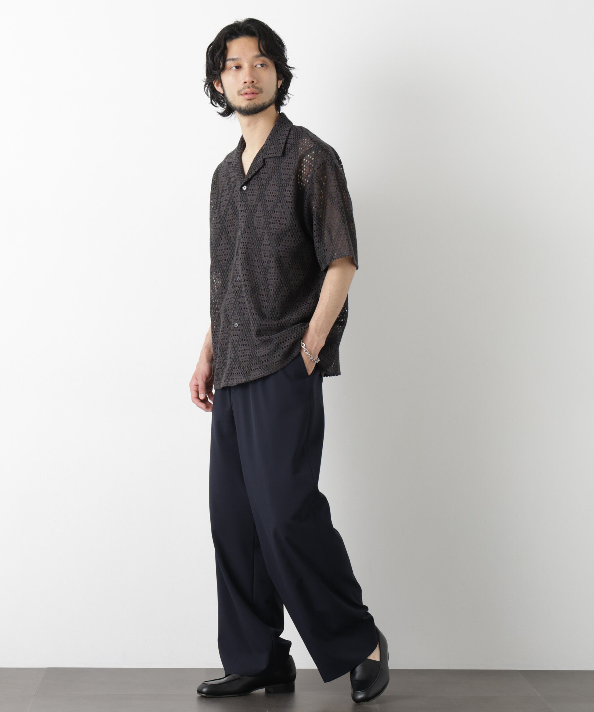 nano･universe「ダイヤレース オープンカラーシャツ」|シャツ・ブラウス|