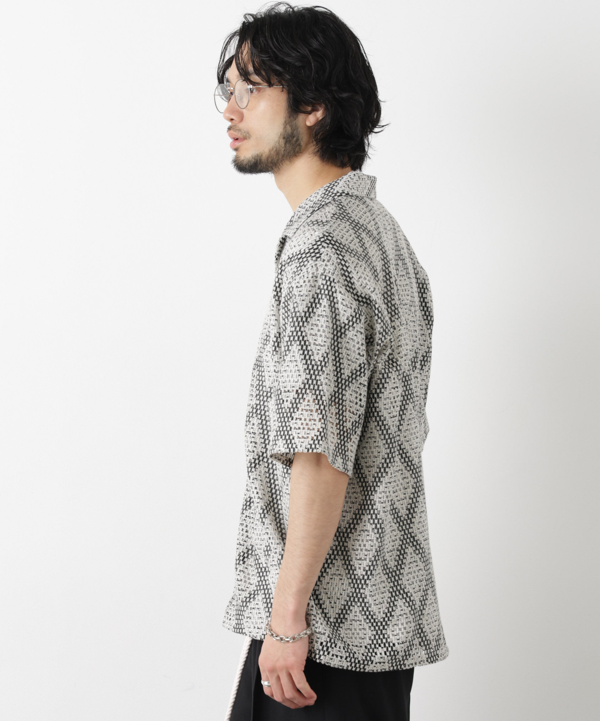 nano･universe「ダイヤレース オープンカラーシャツ」|シャツ・ブラウス|