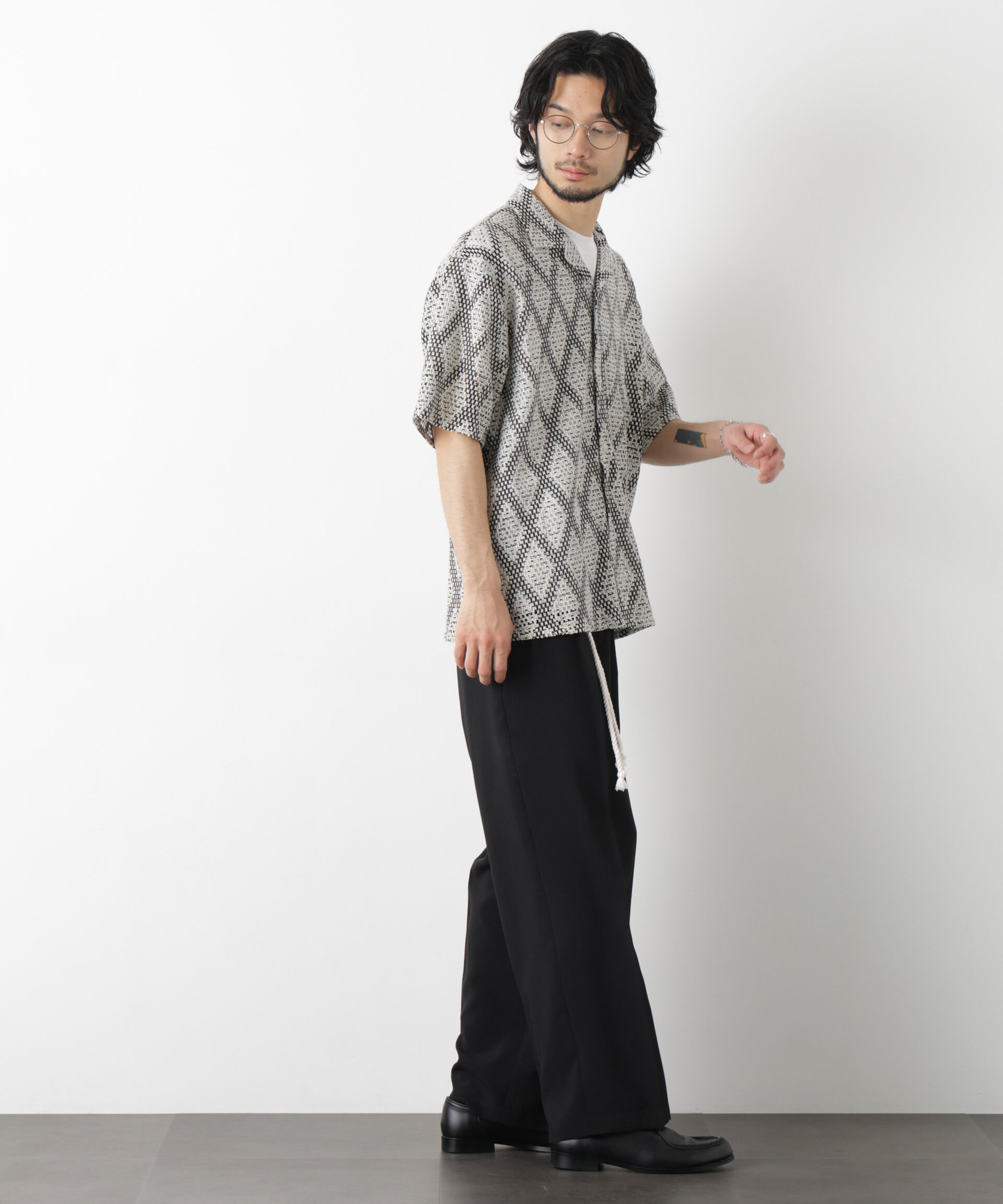 nano･universe「ダイヤレース オープンカラーシャツ」|シャツ・ブラウス|