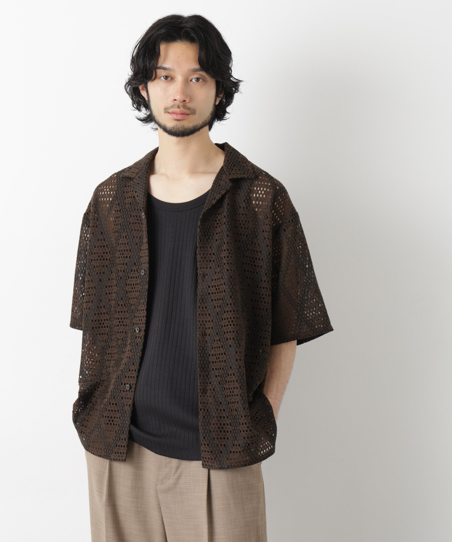 nano･universe「ダイヤレース オープンカラーシャツ」|シャツ・ブラウス|