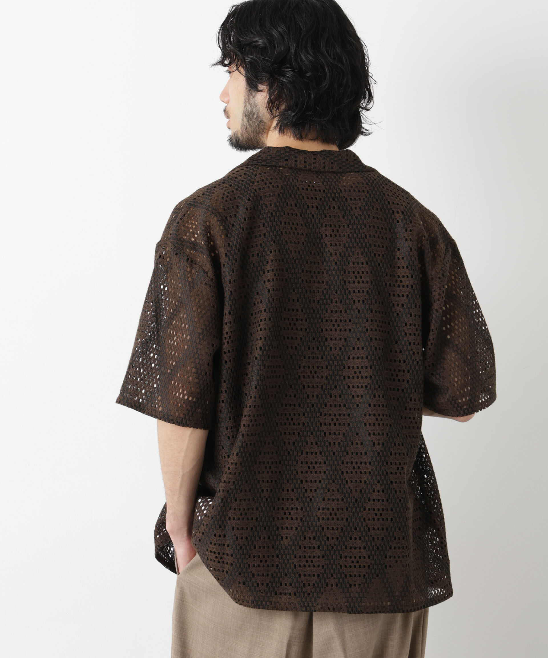 nano･universe「ダイヤレース オープンカラーシャツ」|シャツ・ブラウス|