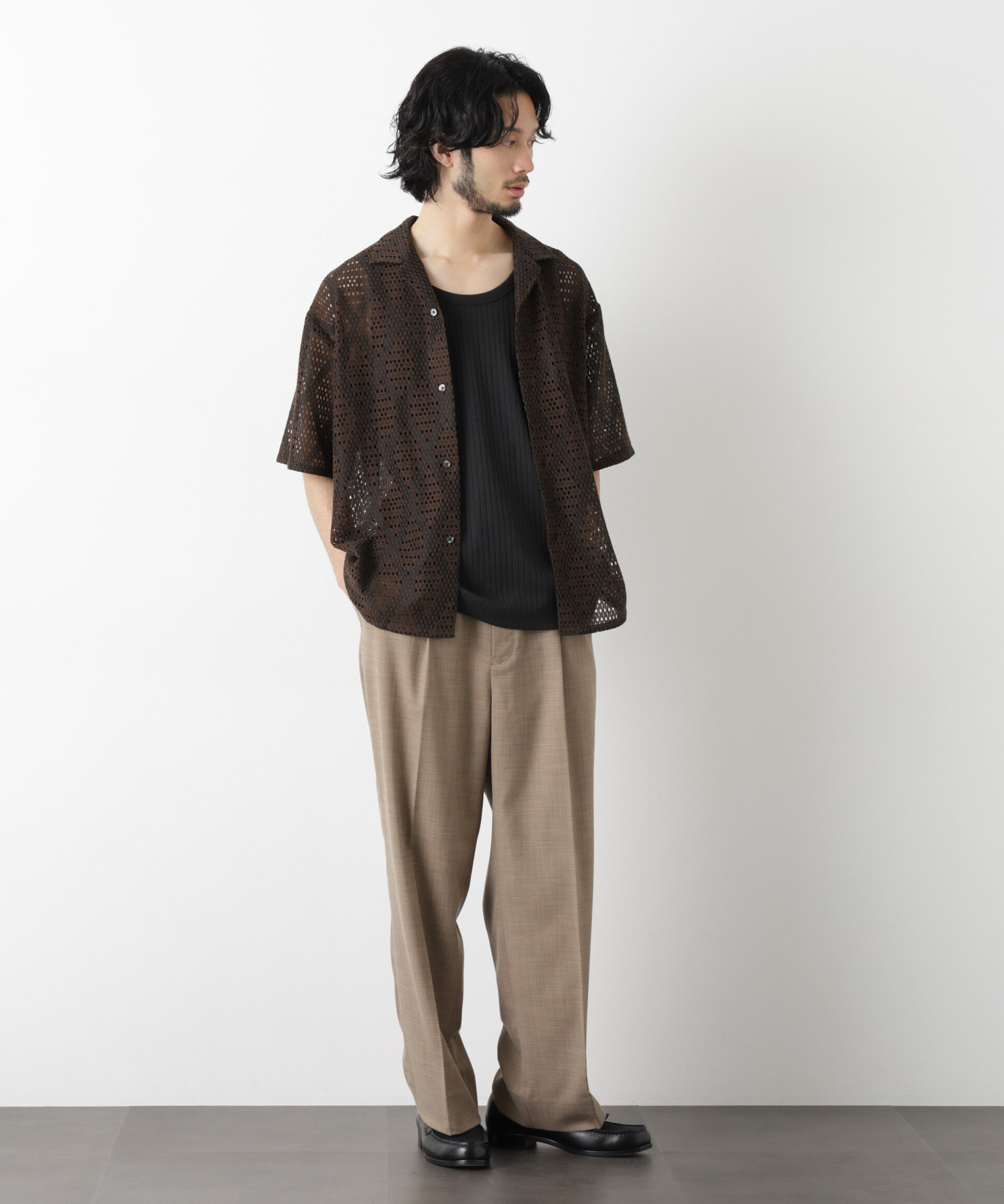 nano･universe「ダイヤレース オープンカラーシャツ」|シャツ・ブラウス|