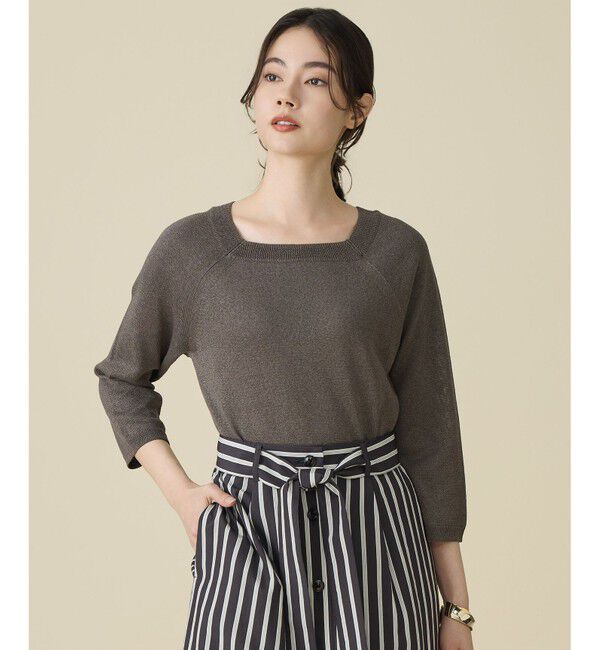 自由区「【アンサンブル対応】ペーパーコットンスクエアネックニット プルオーバー」|ニット・セーター|ブラウン