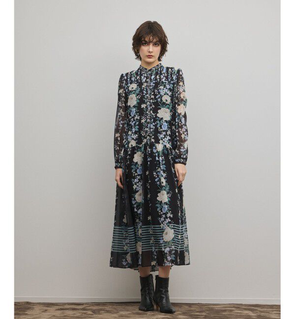 Diagram「フラワープリントティアードワンピース」|ワンピース|ブラック