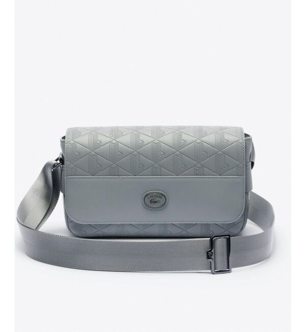 LACOSTE「モノグラム スプリットレザーフラップクローズサッチェルバッグ / ショルダーバッグ」|ショルダー・メッセンジャー|グレー