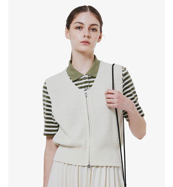 LACOSTE「ジップアップニットベスト」|ベスト・ジレ|オフホワイト