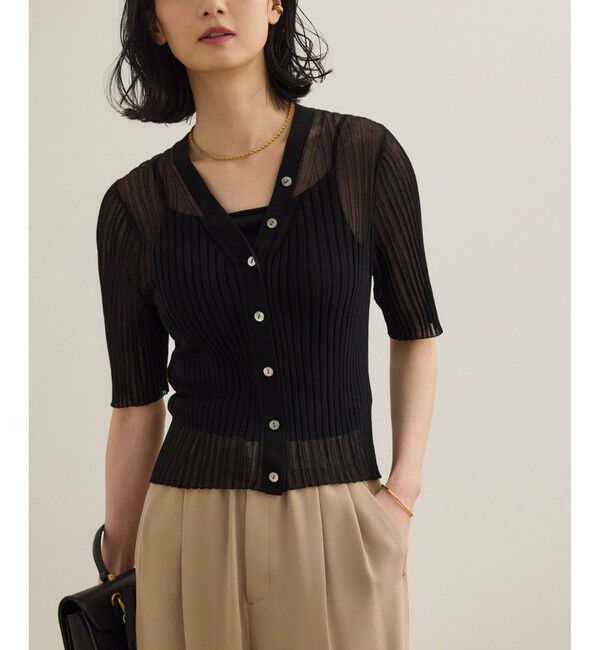 ROPE「シアーリブカーディガン/洗える」|カーディガン|ブラック(01)