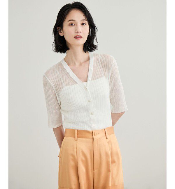 ROPE「シアーリブカーディガン/洗える」|カーディガン|