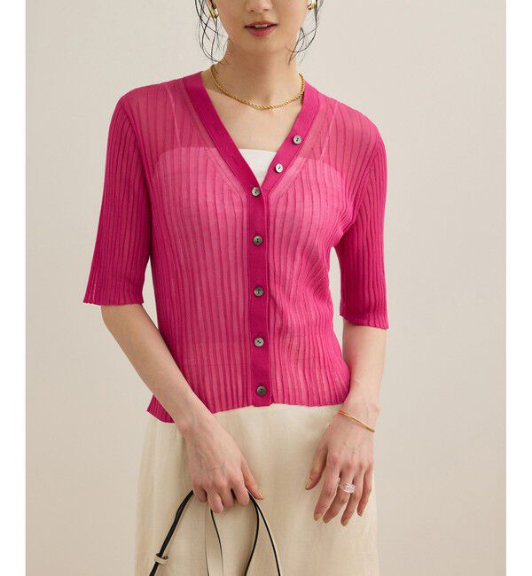 ROPE「シアーリブカーディガン/洗える」|カーディガン|