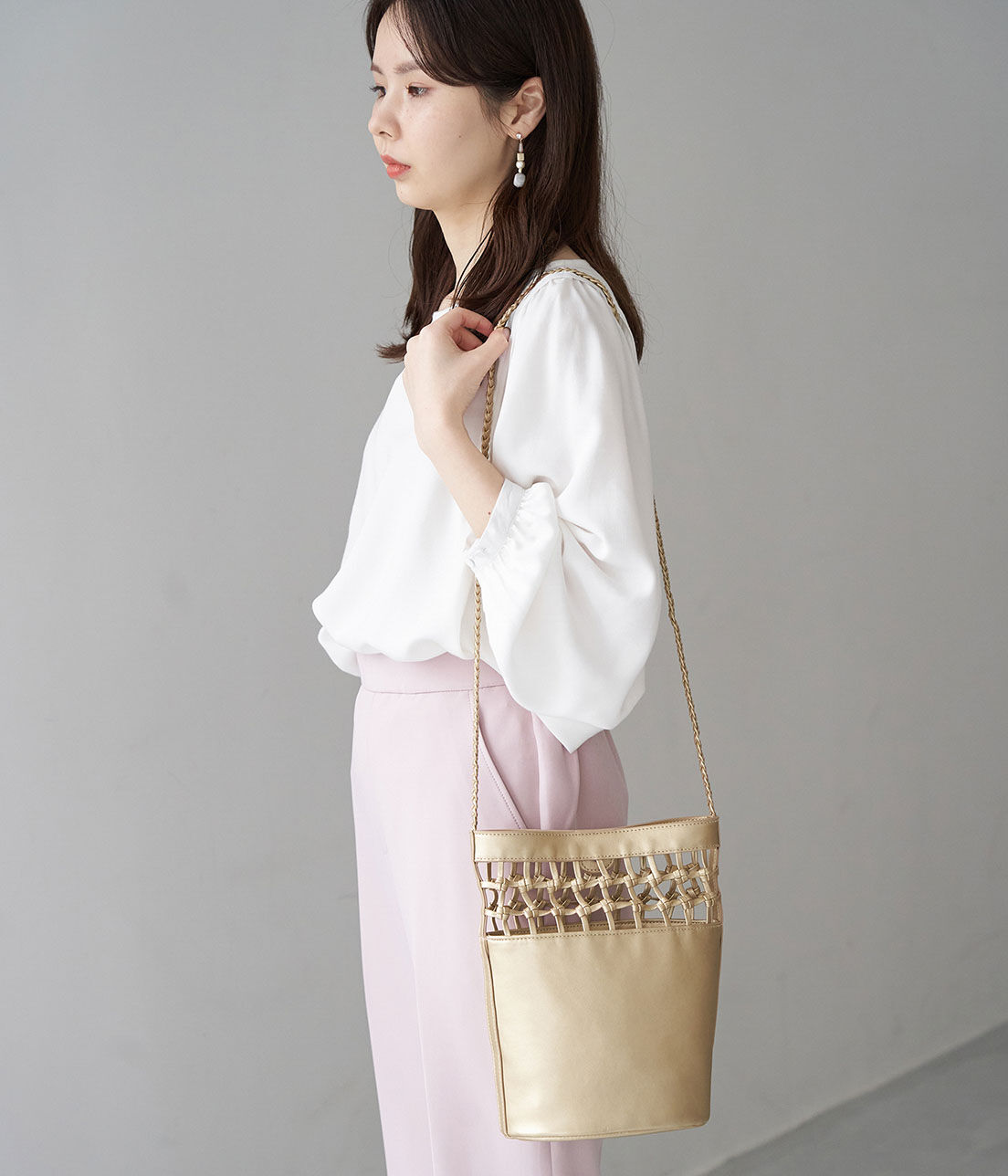 ROPE PICNIC PASSAGE「ハンドメッシュコンビバケットショルダーバッグ」|ショルダー・メッセンジャー|ゴールド(90)