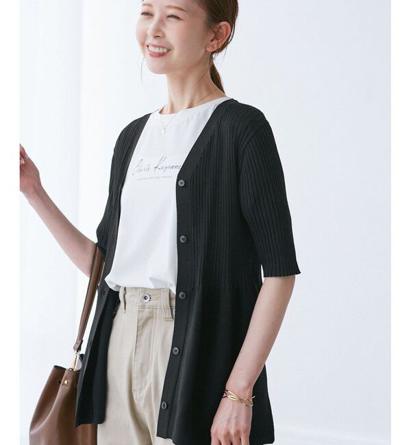 Rope&rsquo;Picnic「5分袖ペプラムカーディガン」|カーディガン|ブラック(01)