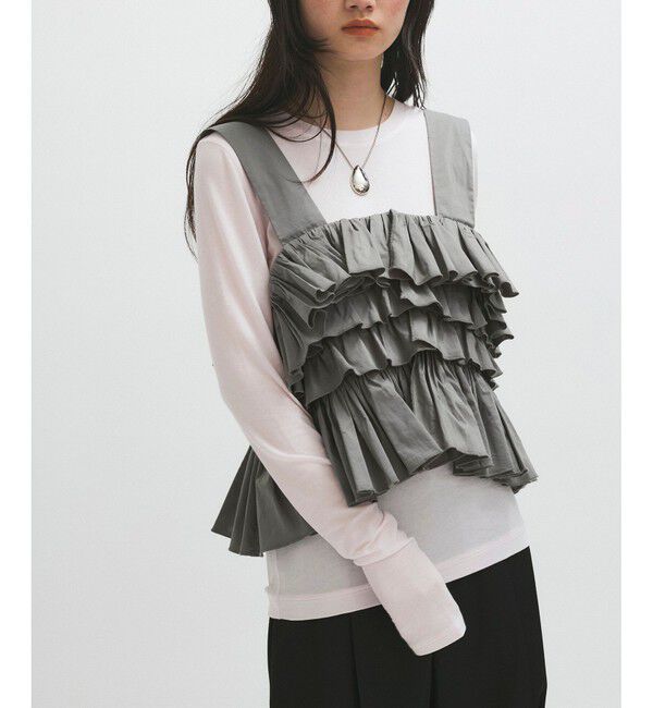 ADAM ET ROPE'「フリルベストセットロンT」|ベスト・ジレ|カーキー(36)