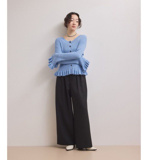 ADAM ET ROPE'「【WEB限定】2WAYフリルリブカーディガン」|カーディガン|