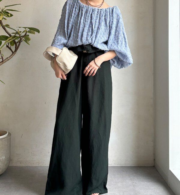  「ウエストギャザーリネン混パンツ」|チノ|