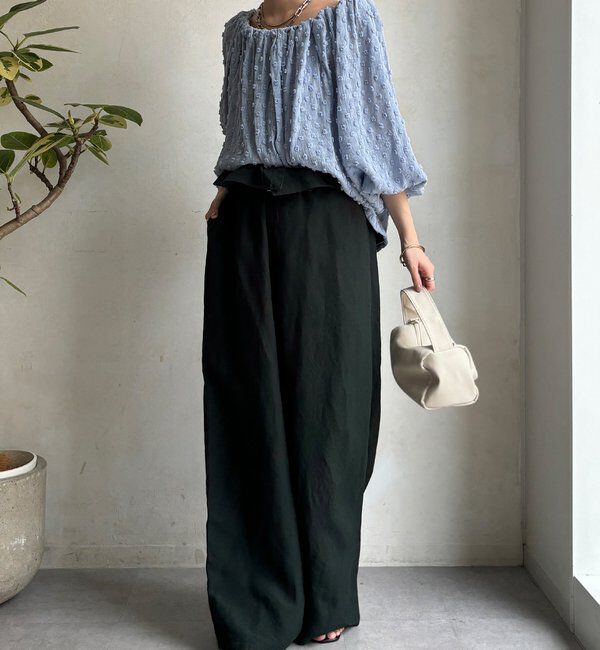  「ウエストギャザーリネン混パンツ」|チノ|