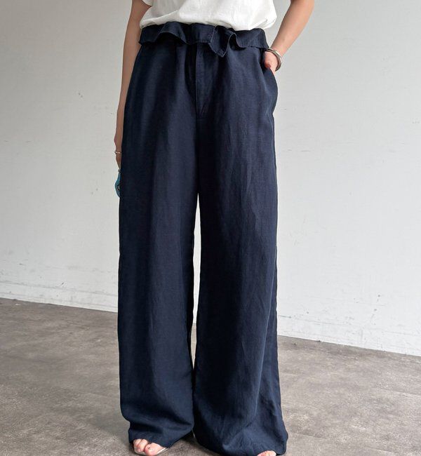  「ウエストギャザーリネン混パンツ」|チノ|