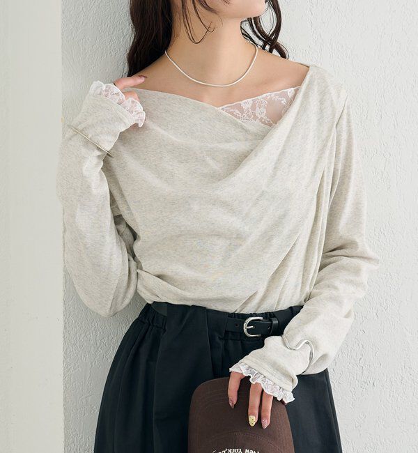  「レースドッキングオフショルロンT」|Tシャツ・カットソー|
