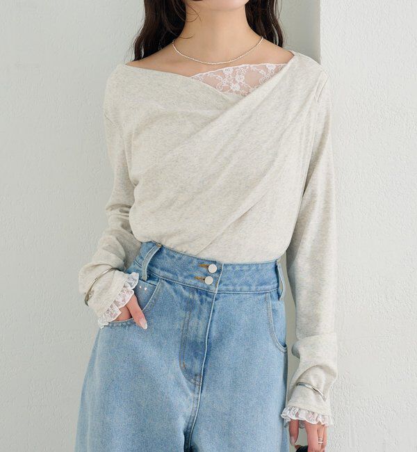  「レースドッキングオフショルロンT」|Tシャツ・カットソー|