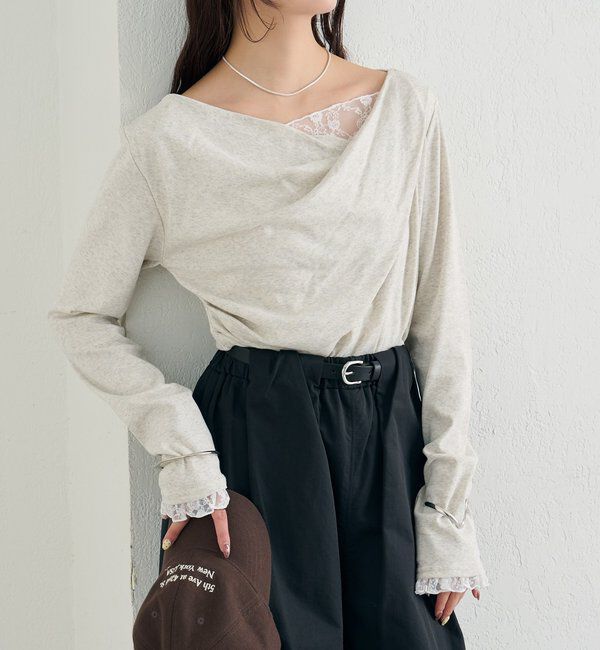  「レースドッキングオフショルロンT」|Tシャツ・カットソー|